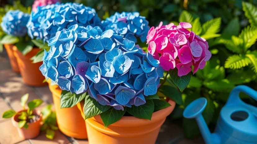 Hortensia i kruka bloomar hela sommaren