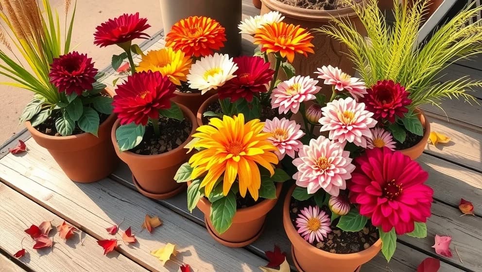 Höstblommor i kruka som blommar långt in i november