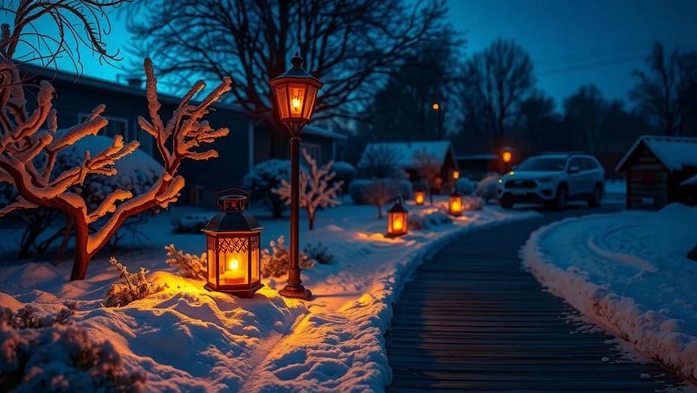 Ljuslykta utomhus vinter gör trädgården vacker