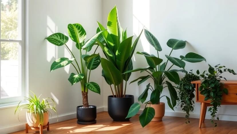 Stora gröna växter inomhus gör rummet skönare